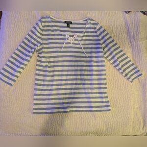 Ralph Lauren Blue and White Lace-Up Top